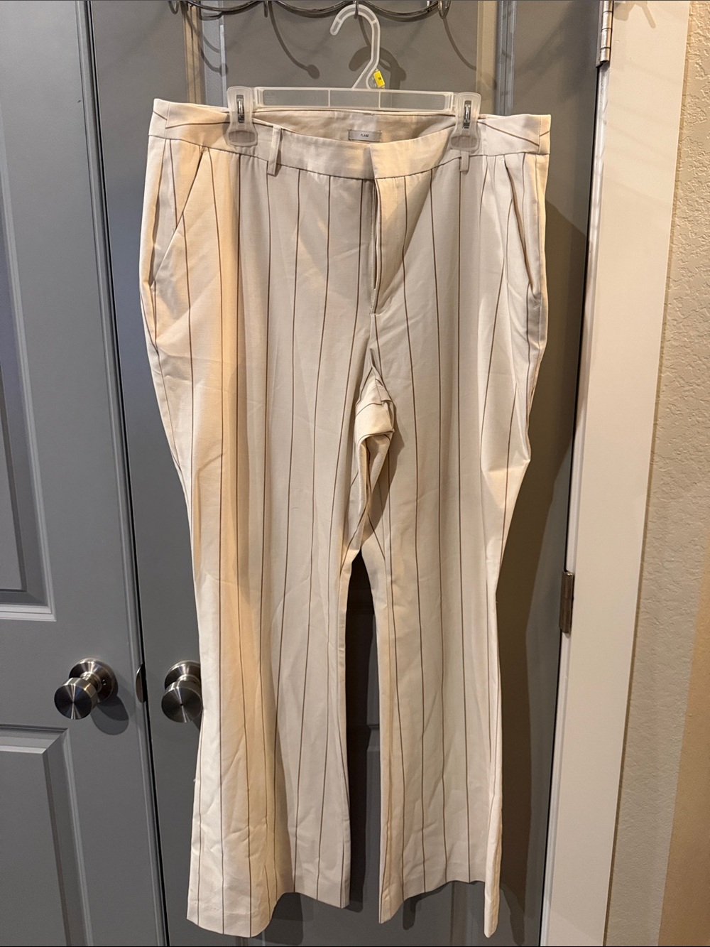 Worthington Cream Pinstripe Pleated Trousers with Tailored Waist